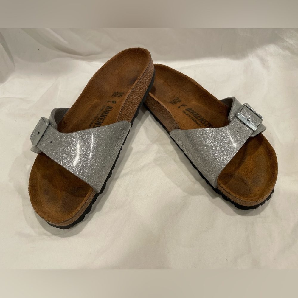 Birkenstock Silver Glitter Madrid Slide Sandals - Picture 3 of 7